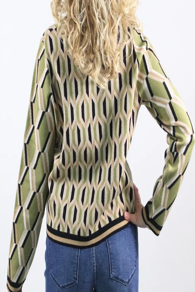 GEOMETRIC PATTERN KNIT SWEATER-MULTI COLOR