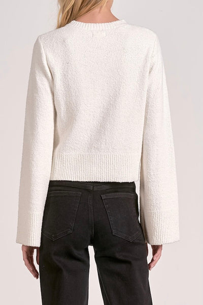 ELAN OFF WHITE TEXTURED BUTTON-UP SWEATER