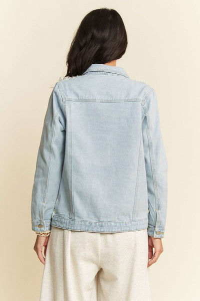 TIMELESS LACE CHEST POCKET BUTTON DOWN DENIM JACKET