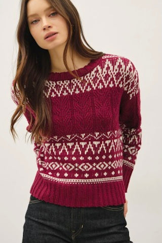 COMFY AND CUTE PRINTED CABLE KNIT SWEATER