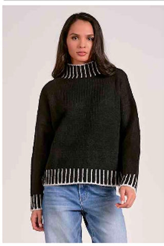 STRIKING CONTRAST STITCH MOCK NECK TURTLENECK SWEATER