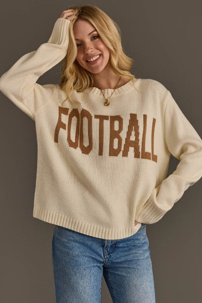 Panache Ivory Football sweater; 100% acyrlic. Cozy, long sleeve, and soft. 