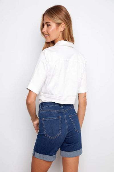 ELEVATED CASUAL CROPPED DENIM JACKET - WHITE