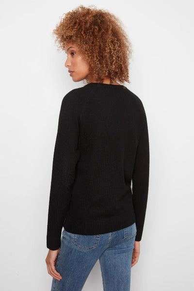 Charlie B embroidered floral sweater; Charlie B black sweater; women’s black floral sweater; embroidered crew neck sweater; floral raglan sweater; women’s long sleeve knit sweater; black sweater with flower embroidery; soft stretch knit sweater; women’s fall sweater; Charlie B floral knitwear.