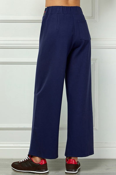 SUPER SOFT VARSITY STRIPE WAISTBAND WIDE LEG CROPPED KNIT PANTS