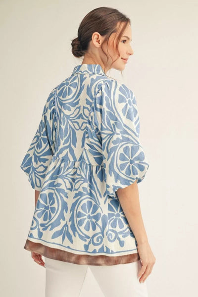  Floral Print Top with smocked chest - back view.