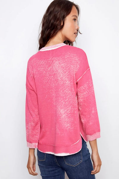 EFFORTLESSLY BOLD ROUNDED HEM COTTON SWEATER - FUCHSIA