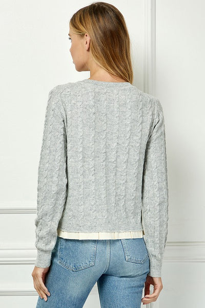 RUFFLE DETAILED CABLE KNIT SWEATER CARDIGAN