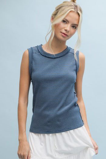 STRIPED RAW EDGE DETAILED KNIT TANK TOP