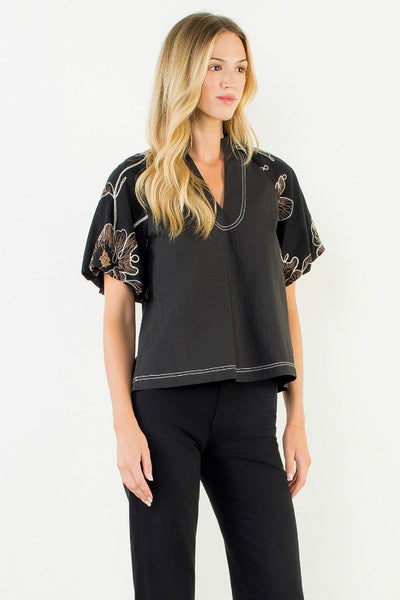 black floral embroidery puff sleeve top
women's embroidered woven blouse black
flutter sleeve embroidery top black
THML FTM3464 black top
split neckline embroidered blouse
black boho embroidery top women
cotton nylon woven embroidered blouse
black flutter sleeve top with gold embroidery
resort wear embroidered top black
artisan embroidery woven blouse women