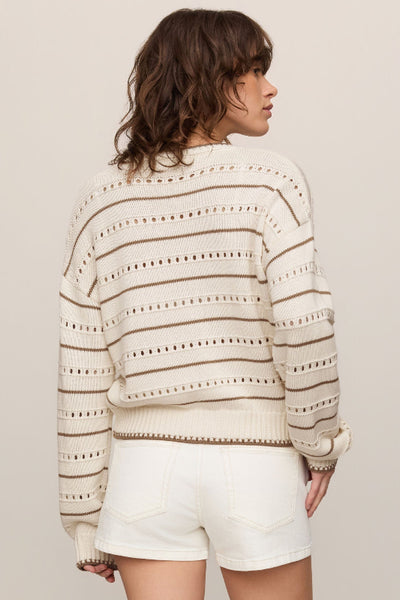 Z Supply Darby Stripe Sweater — open-knit striped cotton viscose knit, long sleeve, crew neck, back view