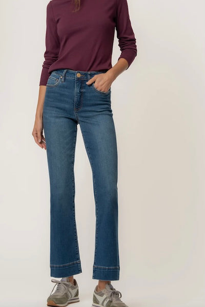 FLATTERING FIT KELSEY HIGH RISE FAB AB ANKLE FLARE JEANS WITH WIDE HEM