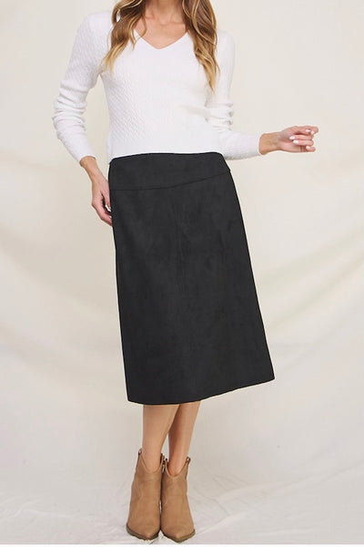 SOPHISTICATED AND CHIC SOFT MICROSUEDE MIDI SKIRT