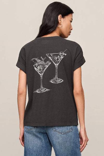 Z Supply graphic tee, martini graphic tee women, boyfriend tee black, oversized graphic tee, out of office tee, 100% cotton graphic tee, boxy graphic tee women, Z Supply GT263628S, Black Sand tee, cocktail graphic tee