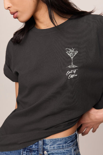 Z Supply graphic tee, martini graphic tee women, boyfriend tee black, oversized graphic tee, out of office tee, 100% cotton graphic tee, boxy graphic tee women, Z Supply GT263628S, Black Sand tee, cocktail graphic tee