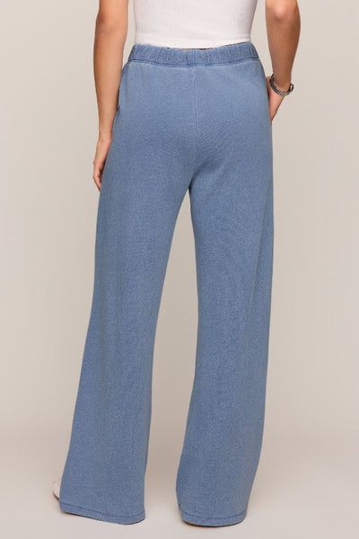 Z Supply Hunter pant, knit denim wide leg pant, French terry lounge pant, mineral wash pants women, Z Supply lounge pants, drawcord wide leg pant, Santorini Indigo pant, pull-on wide leg pants, women's lounge pants