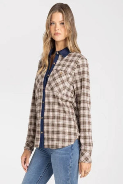 cream brown plaid shirt women contrast collar
Thread and Supply Rowe Top
women's plaid button front shirt navy collar
contrast collar flannel shirt women
Western plaid shirt women fall
soft plaid top relaxed fit women
women's plaid shirt with chest pockets
Thread & Supply plaid top fall 2026
women's casual plaid button down contrast detail
brown cream plaid flannel top women