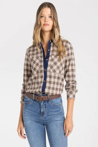 cream brown plaid shirt women contrast collar
Thread and Supply Rowe Top
women's plaid button front shirt navy collar
contrast collar flannel shirt women
Western plaid shirt women fall
soft plaid top relaxed fit women
women's plaid shirt with chest pockets
Thread & Supply plaid top fall 2026
women's casual plaid button down contrast detail
brown cream plaid flannel top women