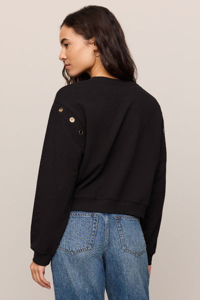Z Supply grommet sweatshirt, grommet detail sweatshirt women, black French terry sweatshirt, 100% cotton sweatshirt, Z Supply Axel sweatshirt, crew neck sweatshirt women, hardware detail sweatshirt, cropped sweatshirt black,