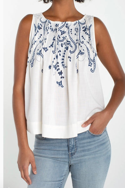 CASUAL-CHIC LIVERPOOL SLEEVELESS BOATNECK WOVEN TOP