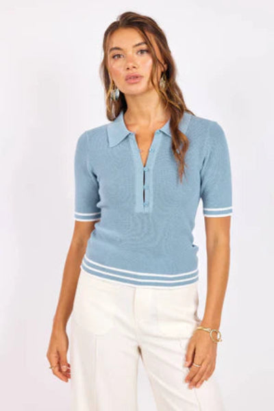 SPORTY CHIC SIDE QUEST POLO SWEATER TOP