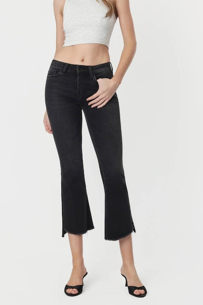 VERVET MID RISE SUPER SOFT CROP FLARE- BLACK