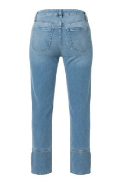 Liverpool Kennedy Straight Jeans with cuff and slit in light-wash denim, back view, showing tailored cuff hem detail.