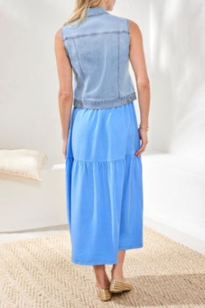 TRIBAL COMFORT STRETCH SLEEVELESS DENIM JACKET WITH POCKETS