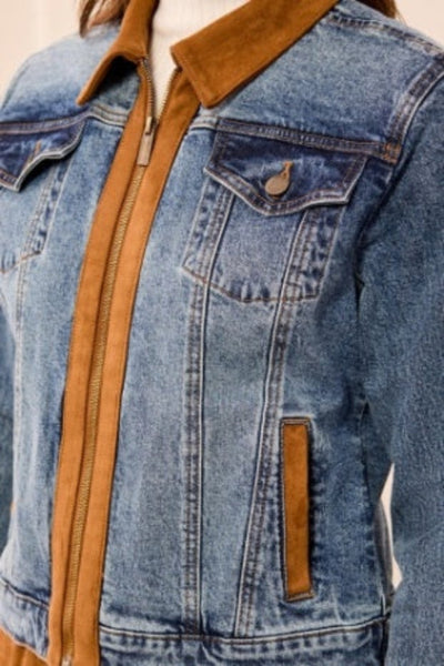 zip front denim jacket with suede trim
tribal denim jacket women's
mixed media denim jacket
light wash denim jacket with zipper
women's suede trim jean jacket
cotton spandex stretch denim jacket
structured denim jacket with welt pockets
fall layering denim jacket
denim jacket with suede collar
dressy denim jacket for women