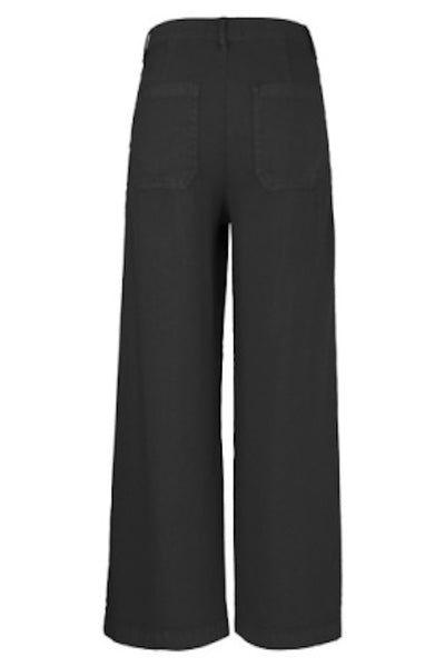 Back view of Kut from the Kloth Topaz trousers showing high-rise fit, back pockets, and elegant drape of linen-rayon blend fabric