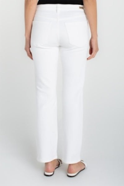 Back view of Kennedy straight leg jeans in white with mid rise fit