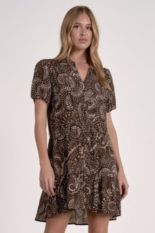 PRETTY PAISLEY PRINT RUFFLE HEM DRESS