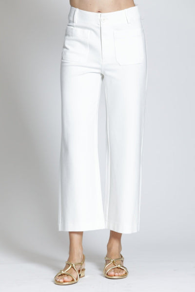 PONTE CROPPED WIDE LEG PANT WITH PATCH POCKETS- WHITE