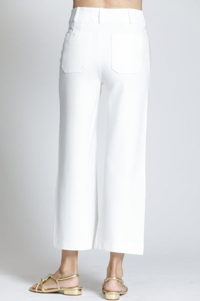 PONTE CROPPED WIDE LEG PANT WITH PATCH POCKETS- WHITE