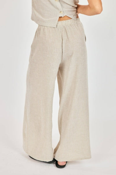 Back View Garden Sun Pants showing wide-leg cut and ribbed texture detail with matching crop top.
