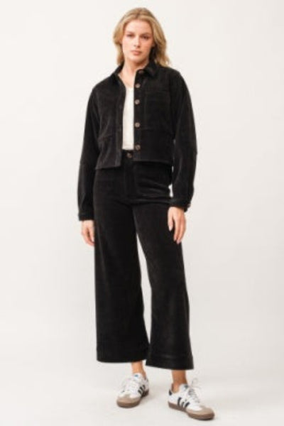 Full-length look styled with the black cropped Dear John Gina jacket;Dear John cropped Gina jacket
Dear John black corduroy jacket
women’s cropped black corduroy jacket
black cropped jacket for women
lightweight corduroy jacket
fine-wale corduroy jacket
women’s button-front corduroy jacket
black cropped fall jacket
cropped jacket with stretch fabric
versatile black jacket for layering