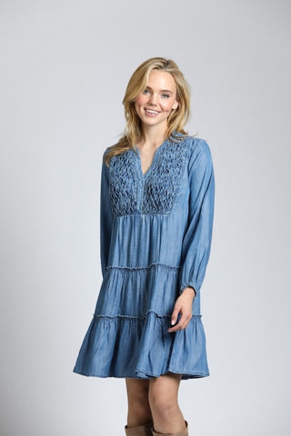 ELEVATED CASUAL TIERED TENCEL DENIM DRESS