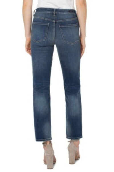 Liverpool Kennedy Straight Leg Jeans in oasis medium wash, mid-rise, straight leg, 5-pocket styling with back patch pockets, 30" inseam — back view on model