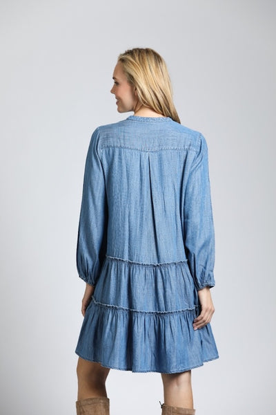 ELEVATED CASUAL TIERED TENCEL DENIM DRESS