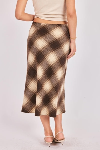 COZY WOVEN PLAID MIDI SKIRT