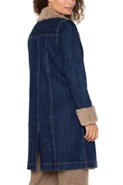DENIM MEETS COZY SHERPA TRIMMED NOTCH COLLAR JACKET