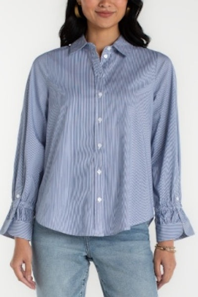 LIVERPOOL ADJUSTABLE SLEEVE BUTTON FRONT WOVEN TOP