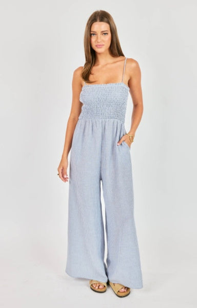 COASTAL VIBES SADIE & SAGE GARDEN SUN SMOCKED JUMPSUIT