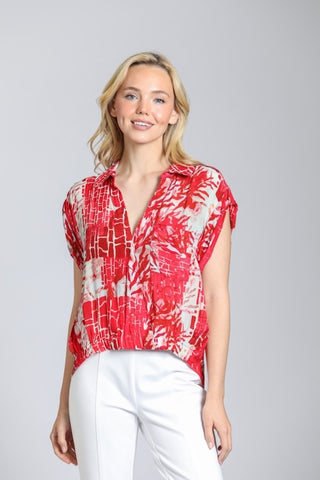 EFFORTLESS PRINTED WRAP BLOUSE W/TABBED CUFFS