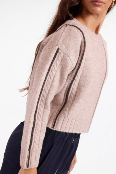 SAGE THE LABEL; GENEVA SWEATER; SIDE VIEW; MULTI COLOR TAUPE AND CREAM