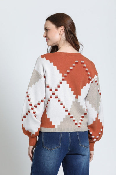 APNY Canyon Knit Pullover
women's geometric argyle sweater
diamond jacquard pullover sweater
women's boho knit sweater rust cream
V-neck balloon sleeve sweater women
women's cropped jacquard sweater
geometric pattern knit pullover women
rust and cream sweater women
women's fall statement sweater
SW233 APNY sweaterDone