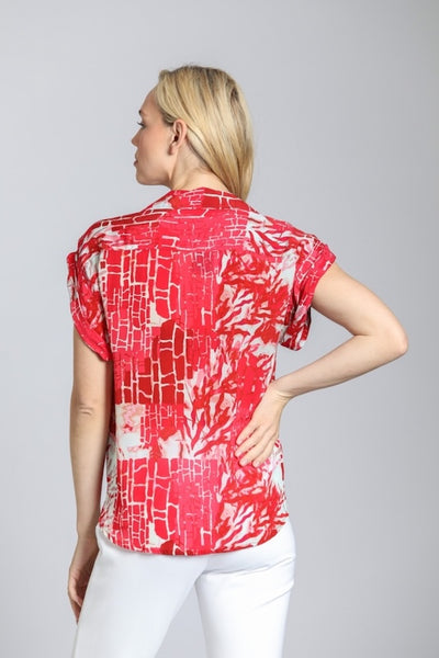 EFFORTLESS PRINTED WRAP BLOUSE W/TABBED CUFFS