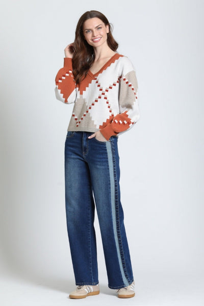 APNY Canyon Knit Pullover
women's geometric argyle sweater
diamond jacquard pullover sweater
women's boho knit sweater rust cream
V-neck balloon sleeve sweater women
women's cropped jacquard sweater
geometric pattern knit pullover women
rust and cream sweater women
women's fall statement sweater
SW233 APNY sweaterDone