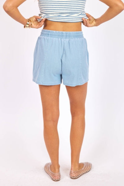 CASUAL COOL LIGHT DRIZZLE KNIT DENIM SHORT| SAGE THE LABEL