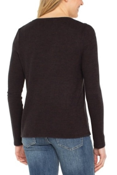 TIMELESS SIMPLICITY V-NECK LONG SLEEVE KNIT TOP WITH SHIRRING